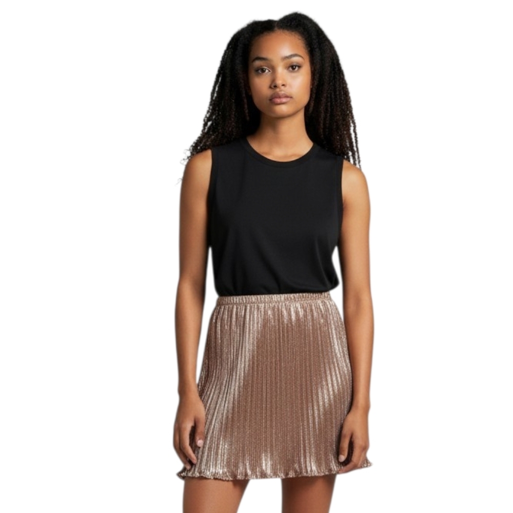 Black Tape Pleated Metallic Mini Skirt - Rose Gold Size XL